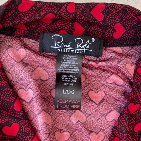 Rene Rofe Red and Black Heart Pattern Silky Robe - Large - Picture 4 of 4
